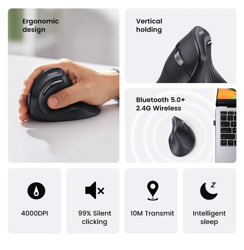 UGREEN-Souris Verticale Sans Fil, Bluetooth