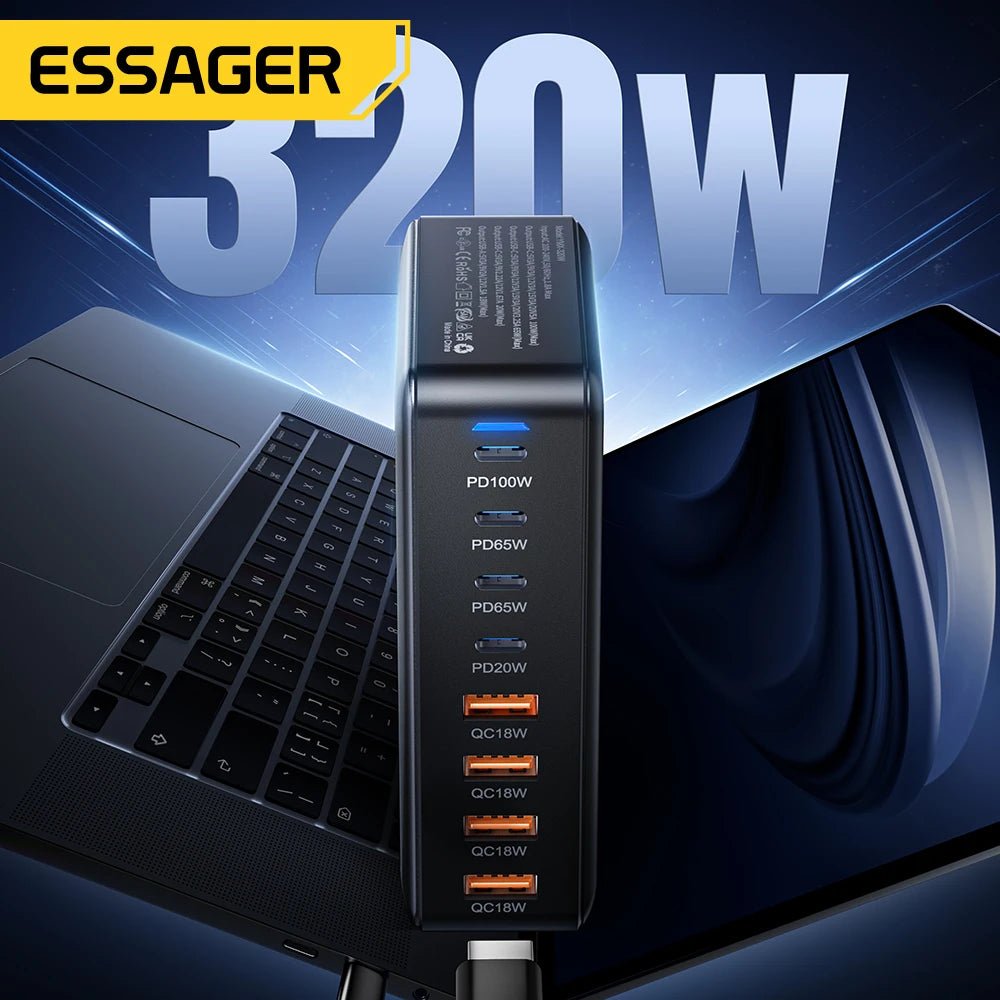 Chargeur rapide GaN Essager 320W, station de charge de bureau