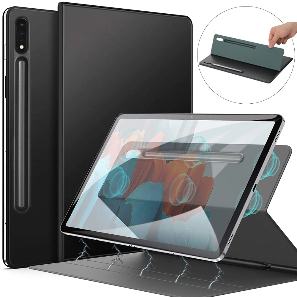 Étui Magnétique pour Samsung Galaxy Tab S7/S8/S9/S10 (10.9”–14.6”) – Support Multi‑Positions, Réveil Automatique & Porte‑Stylet Intégré