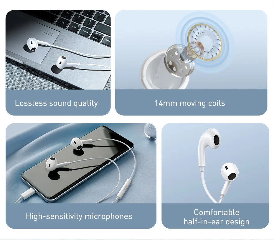 Baseus C17 – Écouteurs filaires HiFi Type‑C avec microphone | Confort in‑ear & son clair