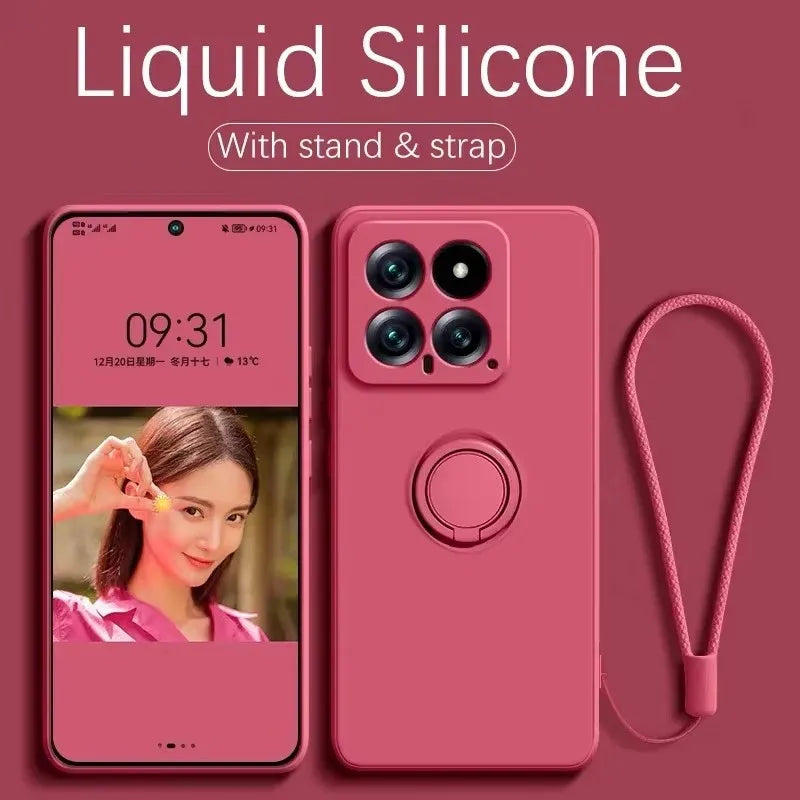 Coque de téléphone avec support magnétique en Silicone liquide de luxe, étui arrière pour XiaoMi 13T 14T 15 Redmi 13C 4G Note 12 13 14 Pro Plus 5G