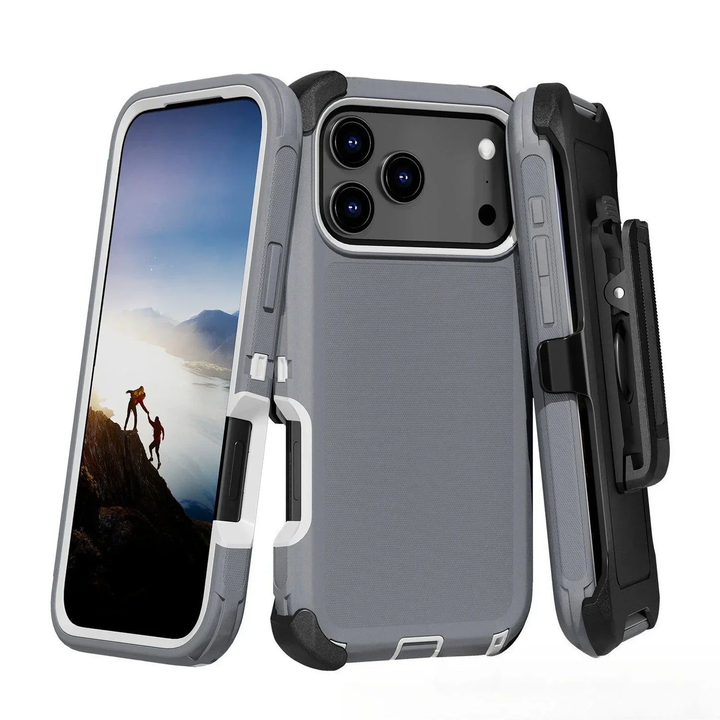 Étui Blindé Antichoc Bicolore avec Clip de Ceinture – Protection Renforcée pour iPhone 13 à 17 Air