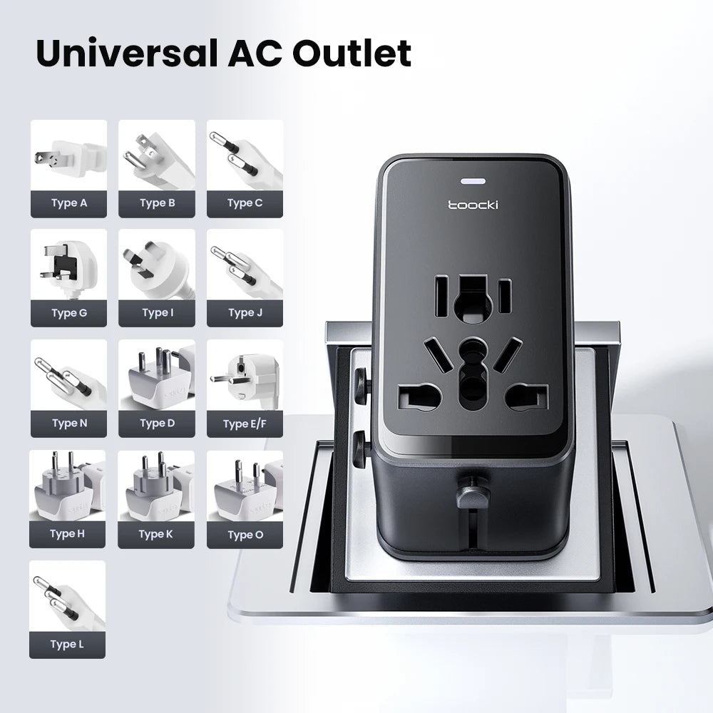 oocki GaN 75W – Adaptateur de voyage universel pour 200 pays – 5‑en‑1 : 1 prise AC universelle + 4 ports de charge (USB‑C & USB‑A)