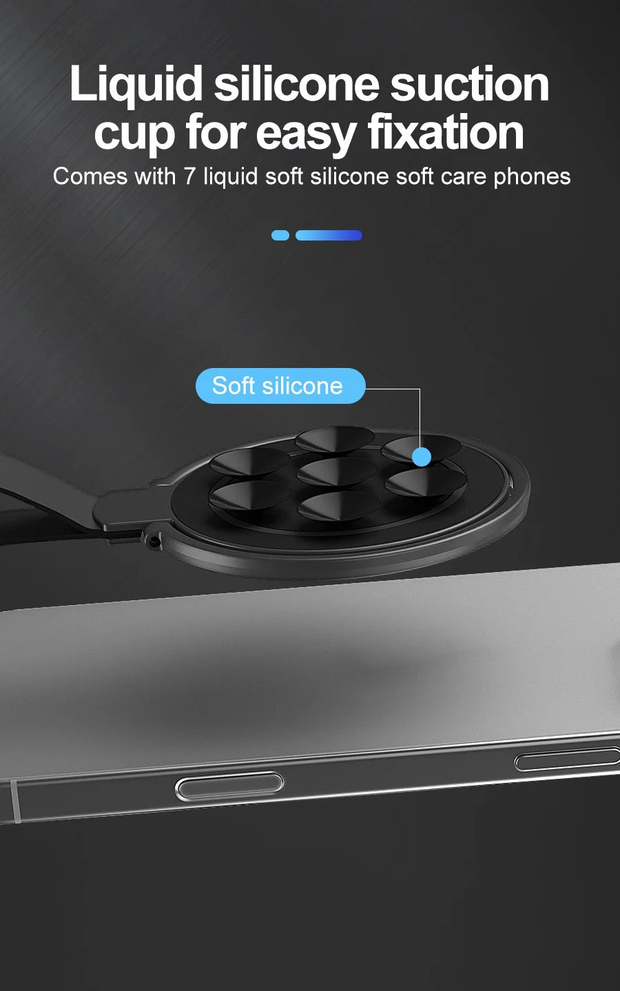Support Magnétique 2‑en‑1 avec Anneau & Ventouse Silicone – Compatible iPhone / MagSafe