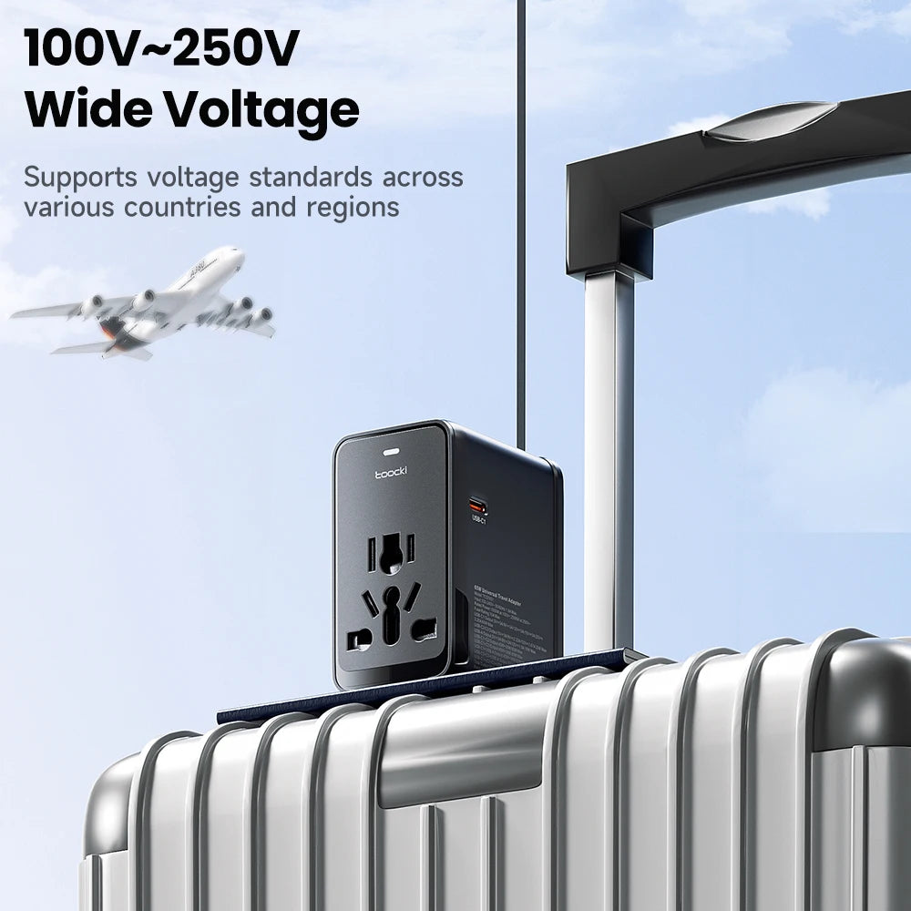 oocki GaN 75W – Adaptateur de voyage universel pour 200 pays – 5‑en‑1 : 1 prise AC universelle + 4 ports de charge (USB‑C & USB‑A)