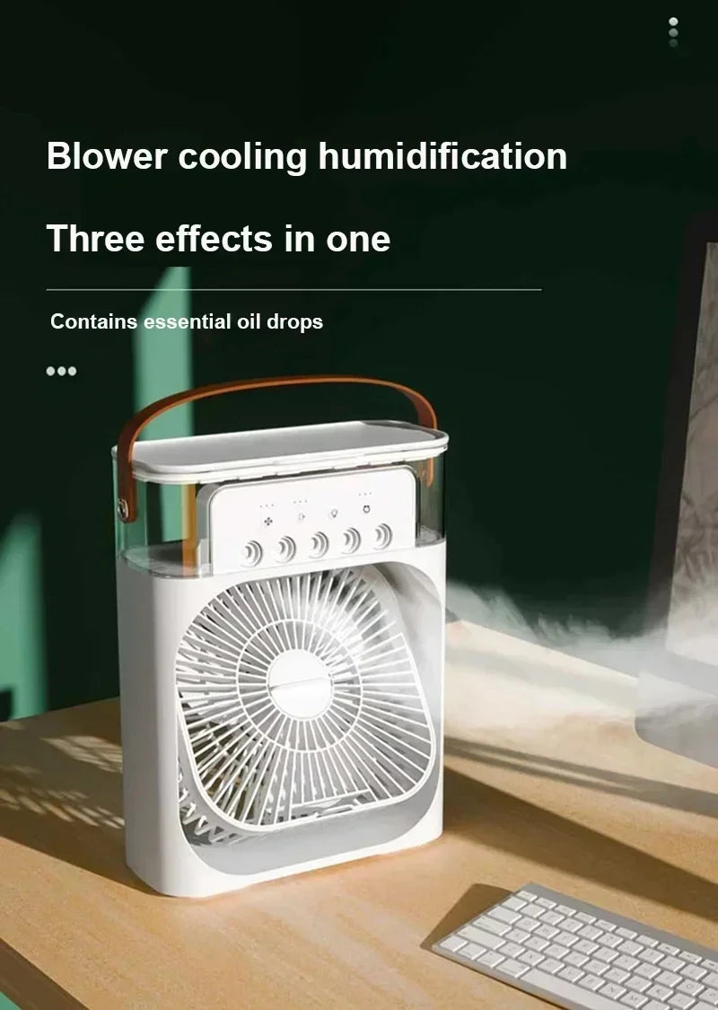 Ventilateur Portable 3‑en‑1, Mini Climatiseur, Humidificateur & Veilleuse LED pour Maison et Bureau