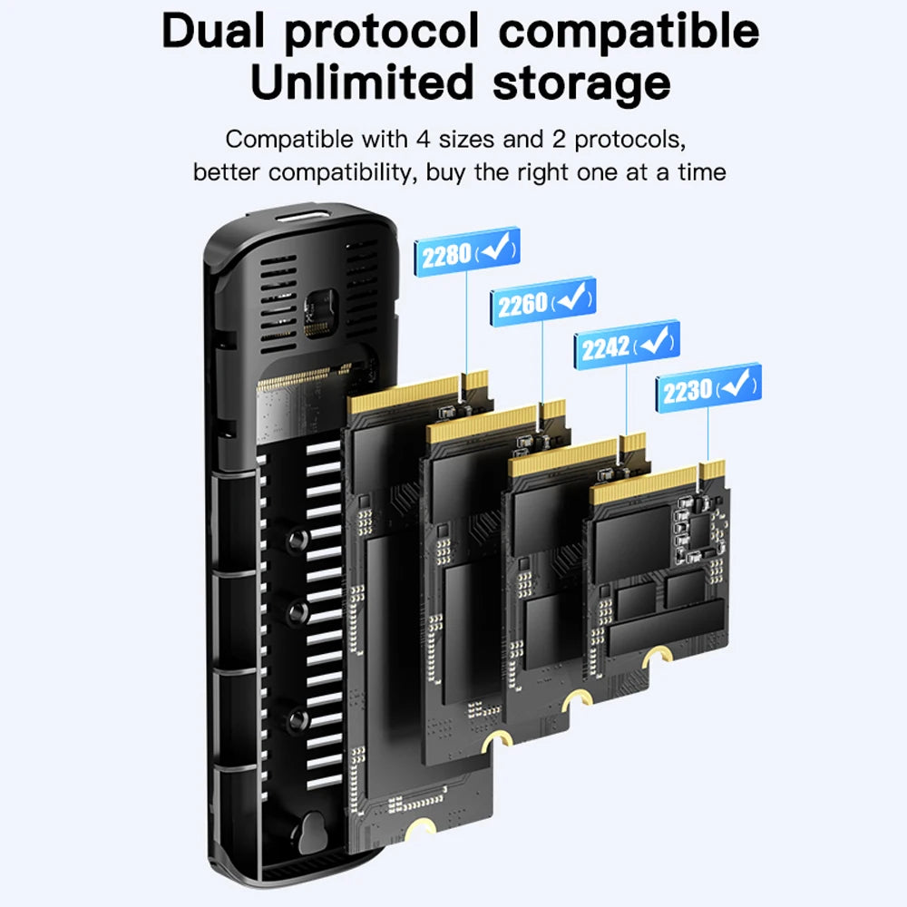 Meetiger – Boîtier Externe M.2 NVMe/NGFF SATA 5/10Gbps en Aluminium (Tool‑Free)