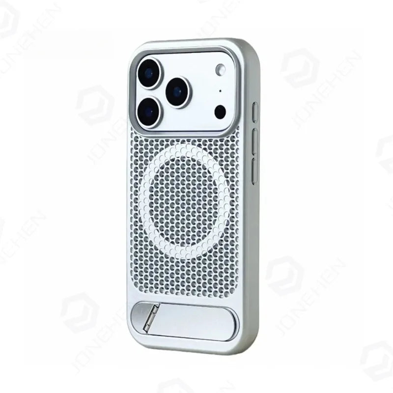 Coque magnétique antichoc avec support et dissipation thermique pour iPhone 17 / 16 / 15 / 14 / 13 – Pro, Pro Max, Normal, Air, Plus