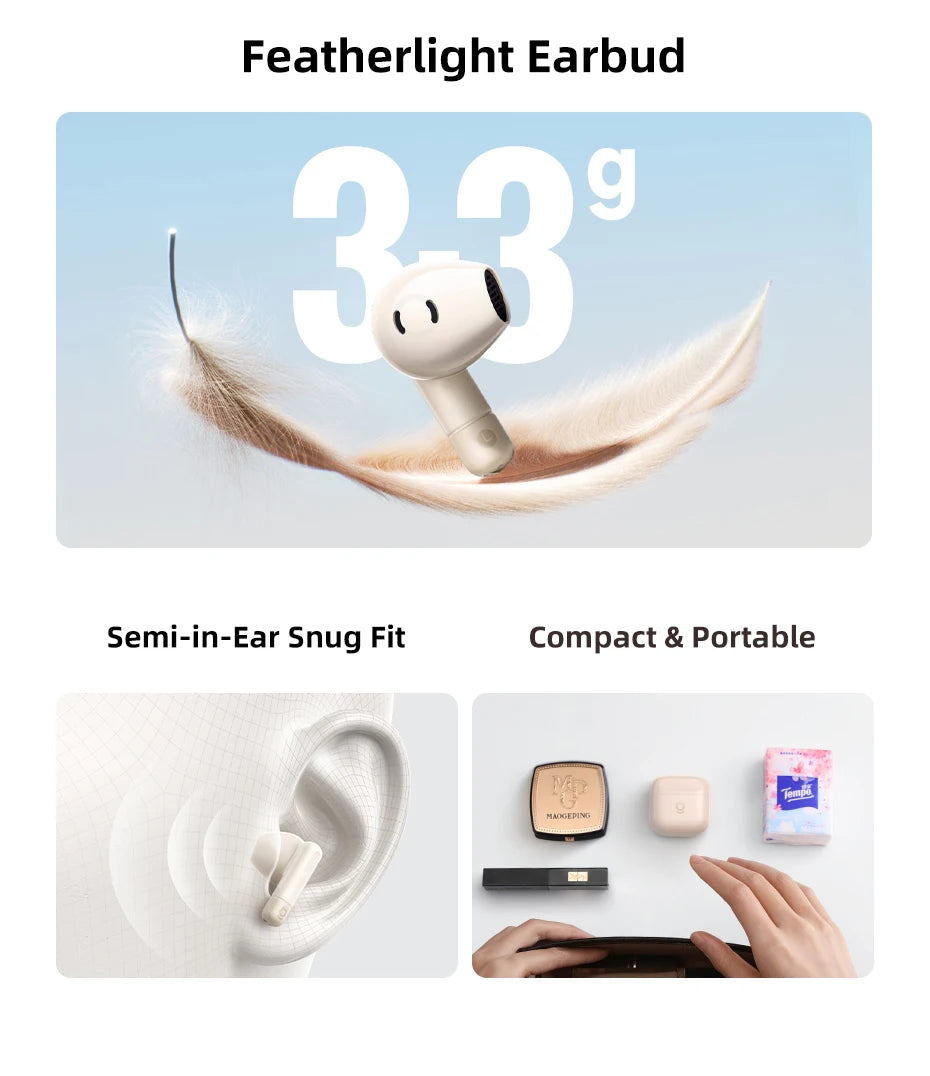 Baseus Bass BS2 Lite – Écouteurs Bluetooth TWS 6.0 semi‑intra‑auriculaires avec 2 micros AI ENC, 40h d’autonomie, IP55 et SuperBass