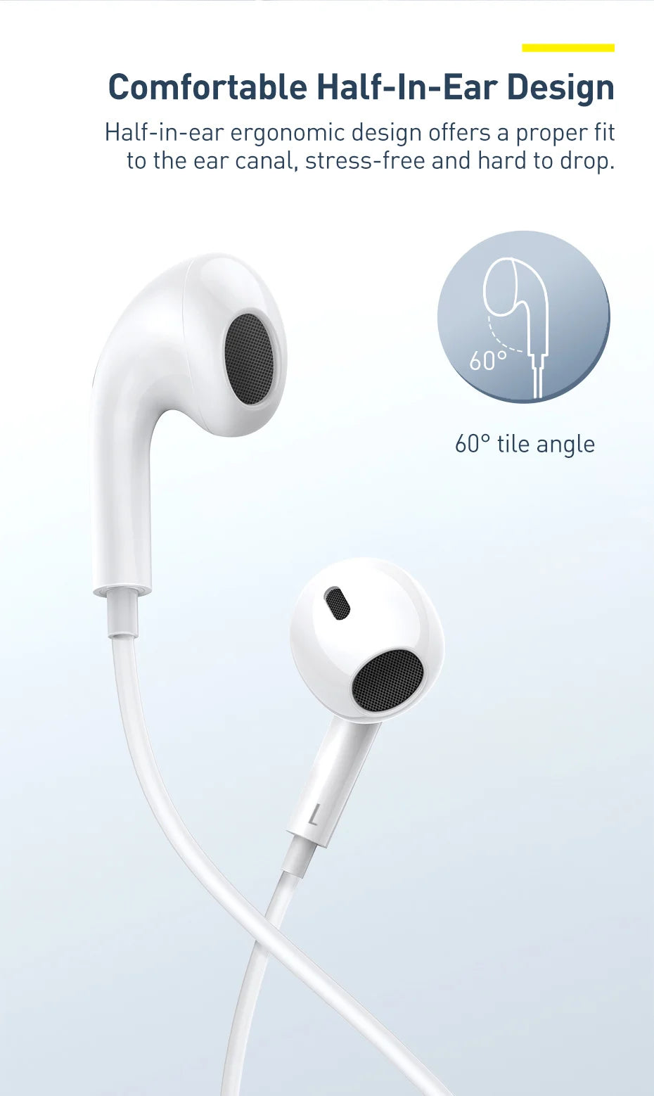 Baseus C17 – Écouteurs filaires HiFi Type‑C avec microphone | Confort in‑ear & son clair