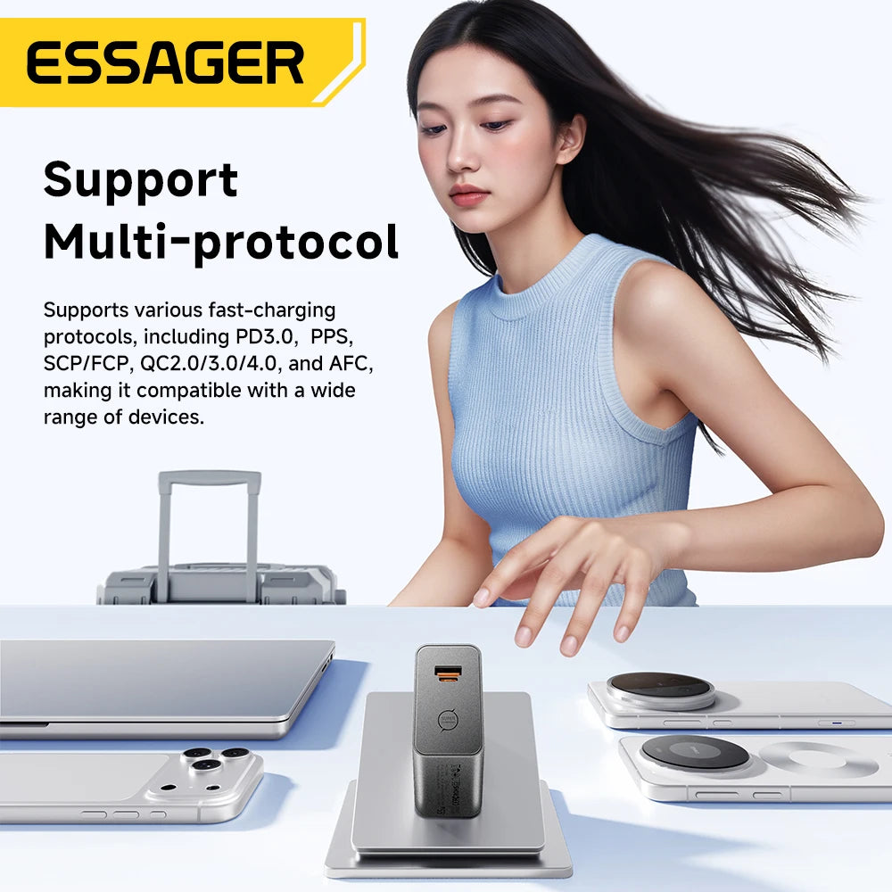 Chargeur ESSAGER GaN 65W USB-C / USB-A – Charge Rapide