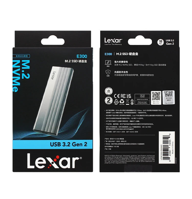 Boîtier Lexar E300 M.2 SSD Original – USB 3.2 Gen 2 Type‑C 10Gbps