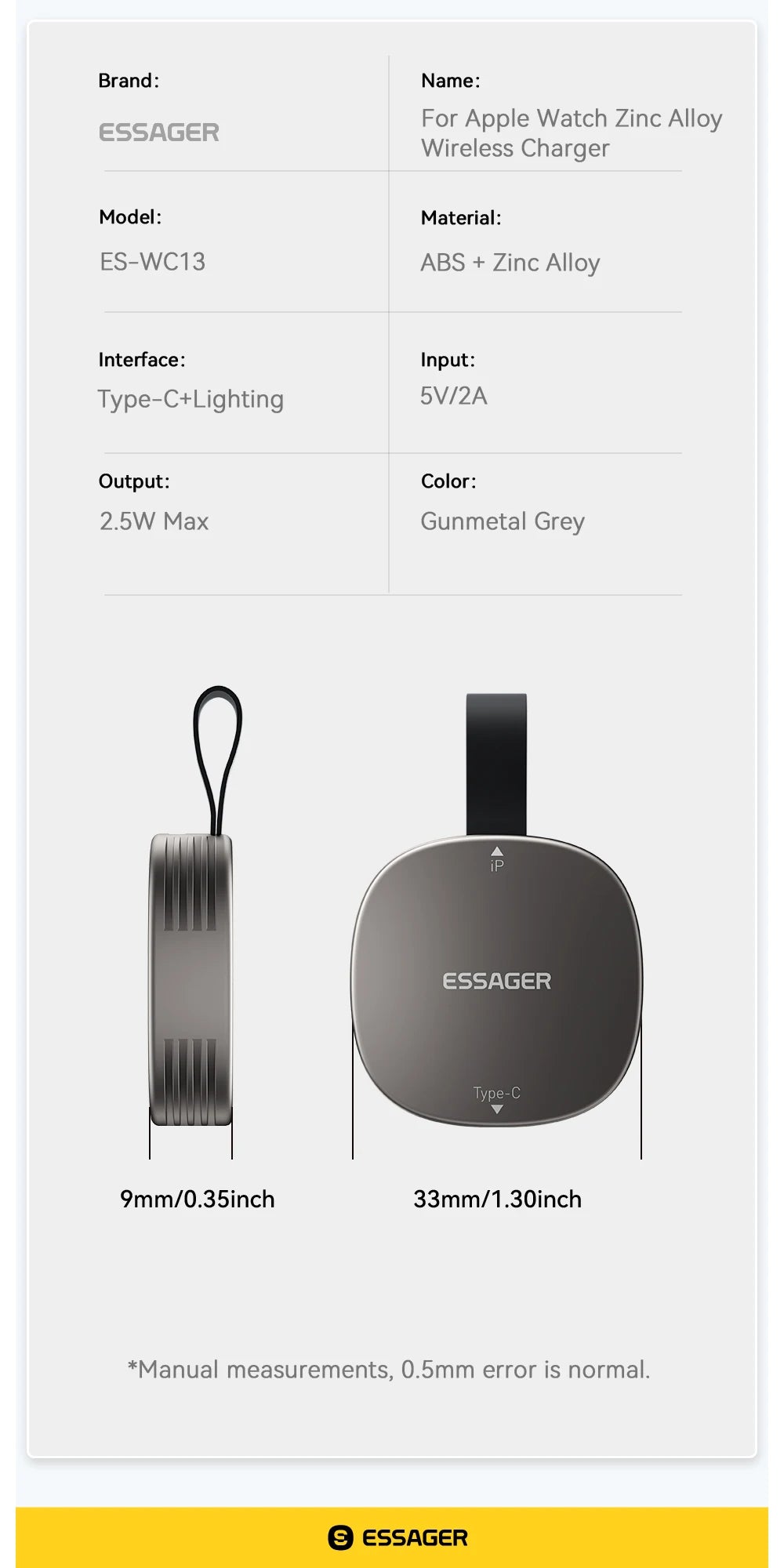 Chargeur sans fil magnétique Essager pour Apple Watch