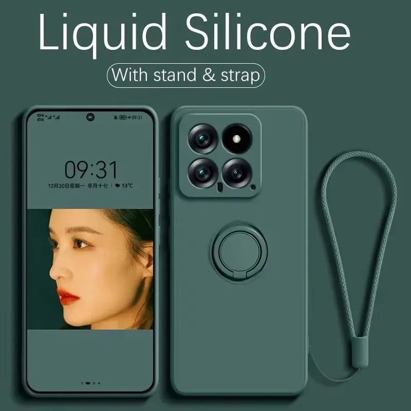 Coque de téléphone avec support magnétique en Silicone liquide de luxe, étui arrière pour XiaoMi 13T 14T 15 Redmi 13C 4G Note 12 13 14 Pro Plus 5G