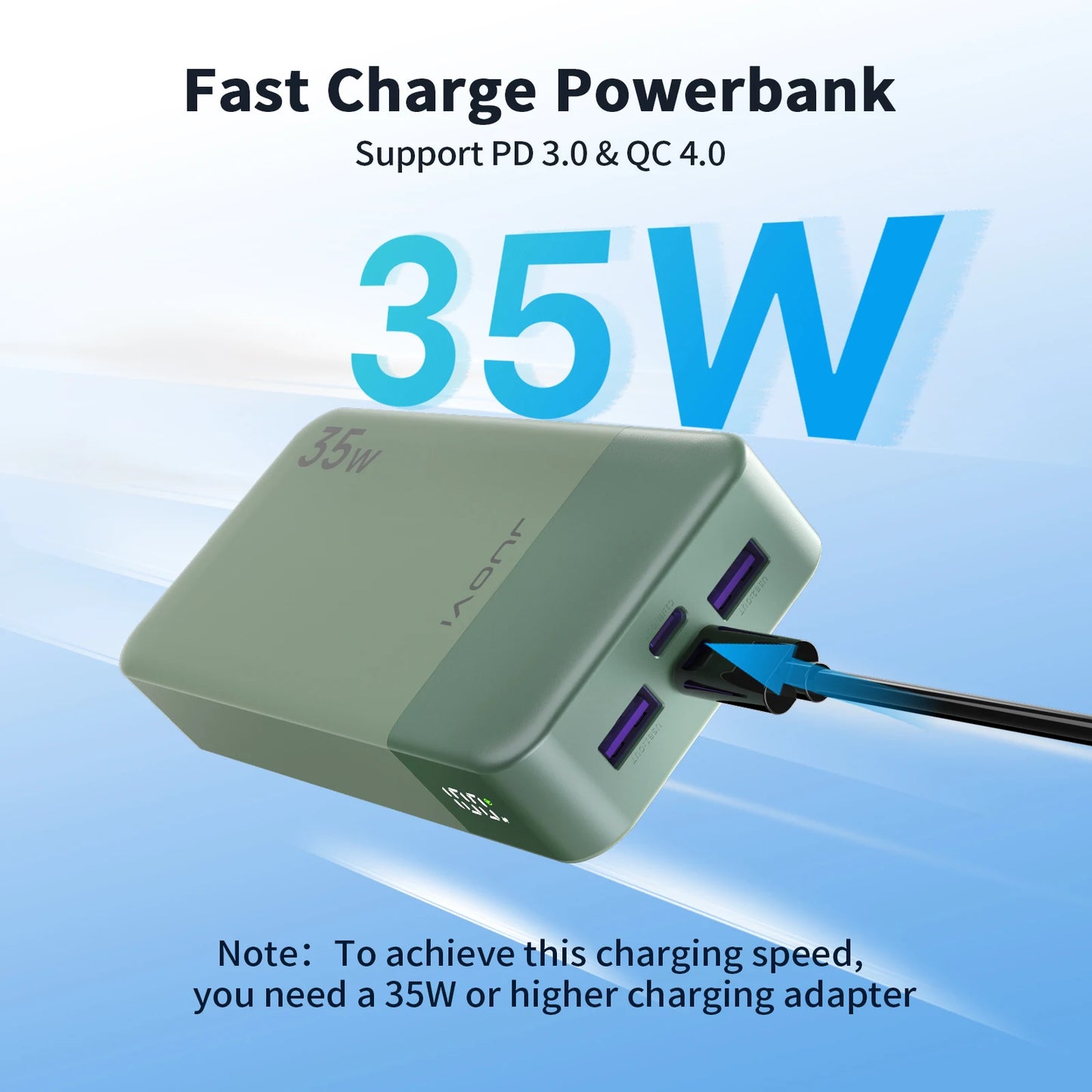 JUOVI Powerbank 20000mAh – Chargeur 35W PD3.0 QC4.0 avec Écran LED