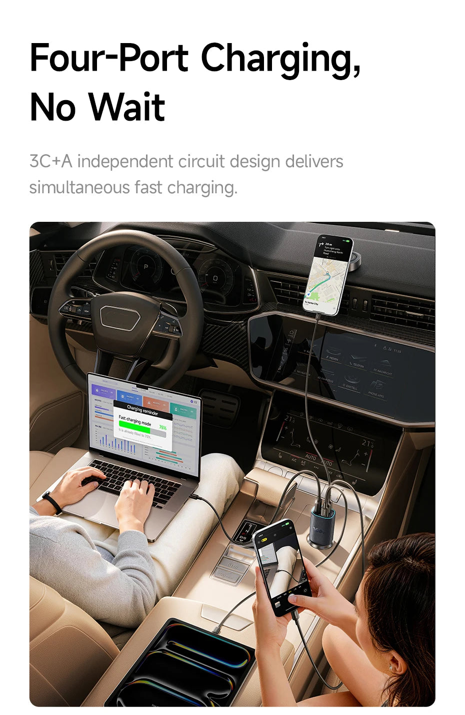 Baseus PrimeTrip VP2 – Chargeur Voiture Magnétique 160W, 3 USB-C + USB-A
