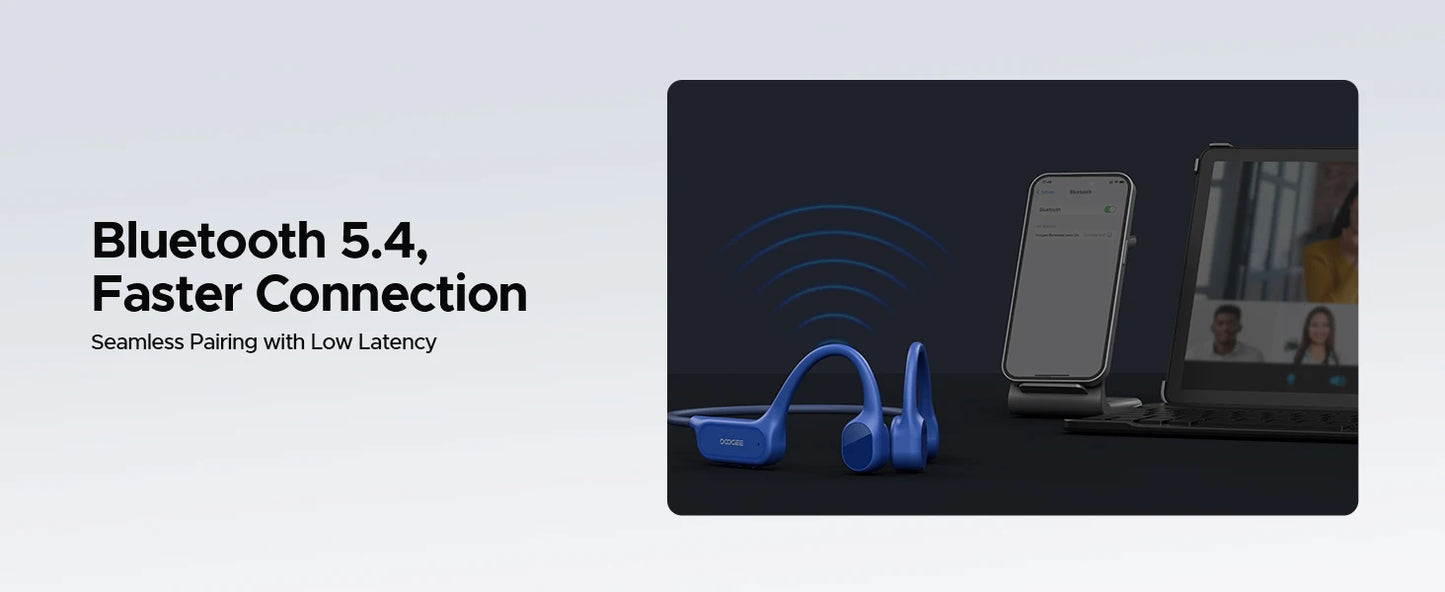 DOOGEE BoneBeat Swim Lite Casque Bluetooth 5.4 à Conduction Osseuse IP68 – 32 Go MP3, Open-Ear, Étanche pour Natation & Sport