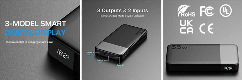 Batterie externe portable JUOVI 10000mAh, chargeur portable 35W à charge super rapide