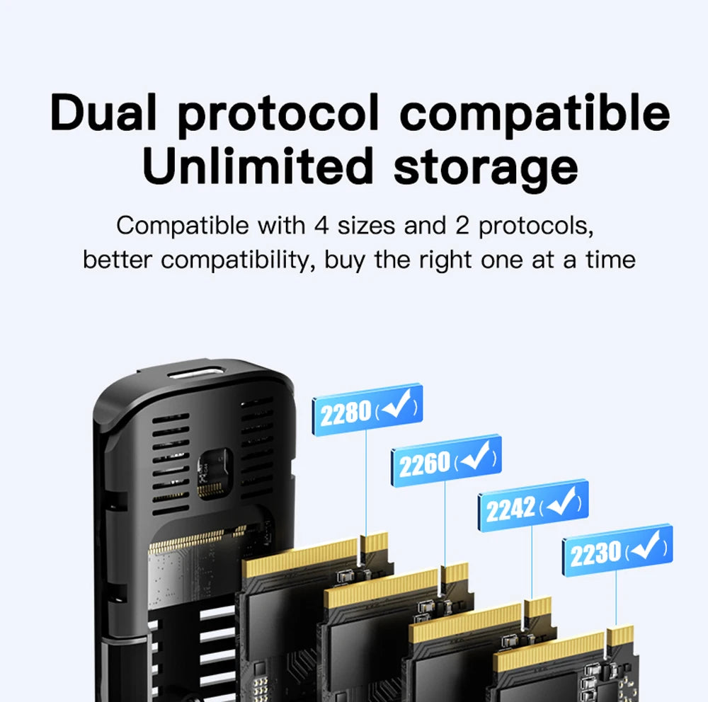 Meetiger – Boîtier Externe M.2 NVMe/NGFF SATA 5/10Gbps en Aluminium (Tool‑Free)