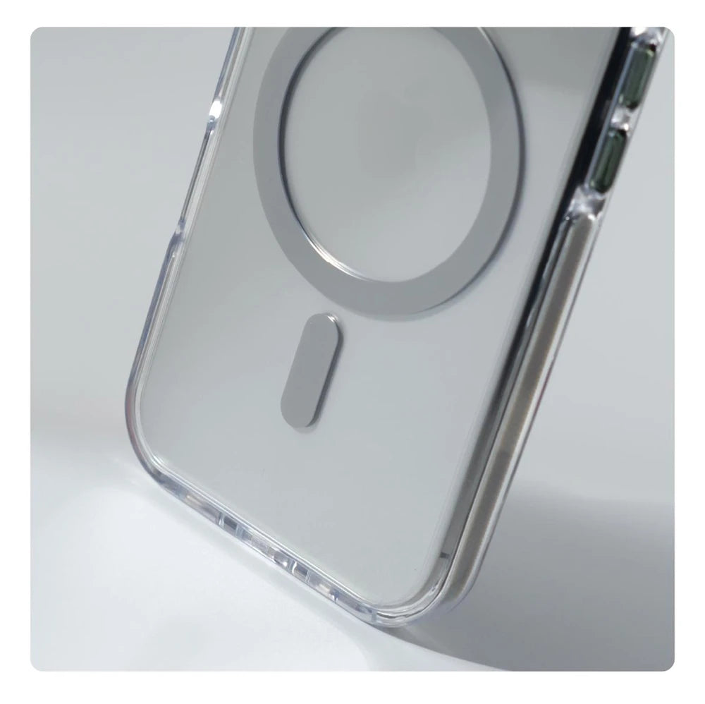 Coque pare‑chocs transparente de luxe MagSafe avec protection d’objectif, compatible iPhone 12 / 13 / 14 / 15 / 16 / 17 (base, Plus, Pro, Pro Max, Air) avec support intégré pour une protection élégante au quotidien.