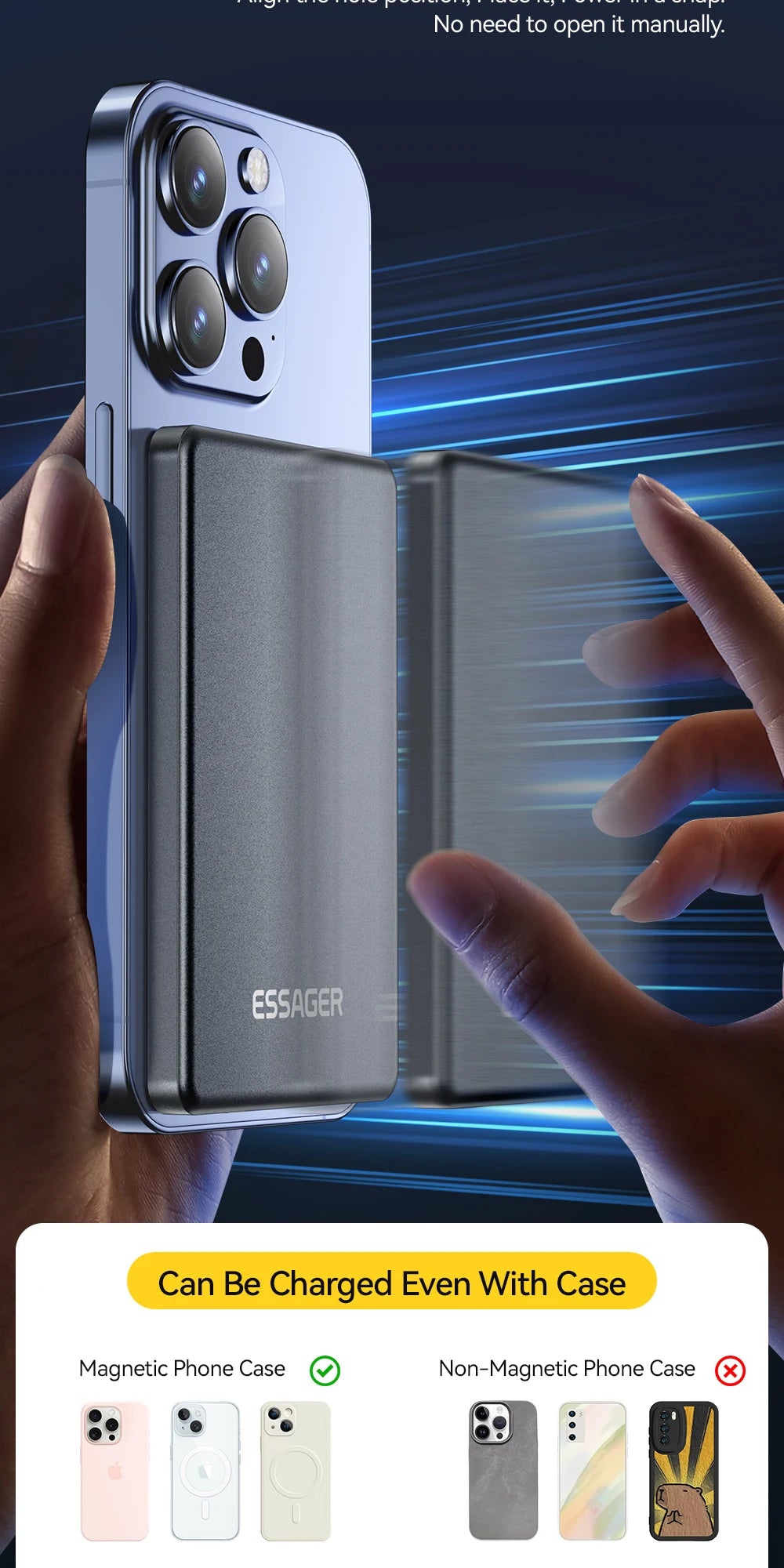 Essager Power Bank Magnétique Sans Fil 20W 5000mAh Ultra‑Fin, Batterie Externe
