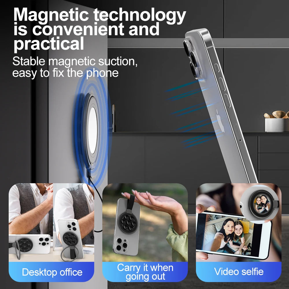 Support Magnétique 2‑en‑1 avec Anneau & Ventouse Silicone – Compatible iPhone / MagSafe