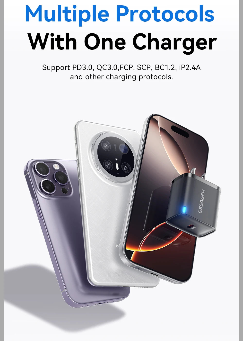 Essager Mini 30W Type‑C – Chargeur compatible avec tous les téléphones