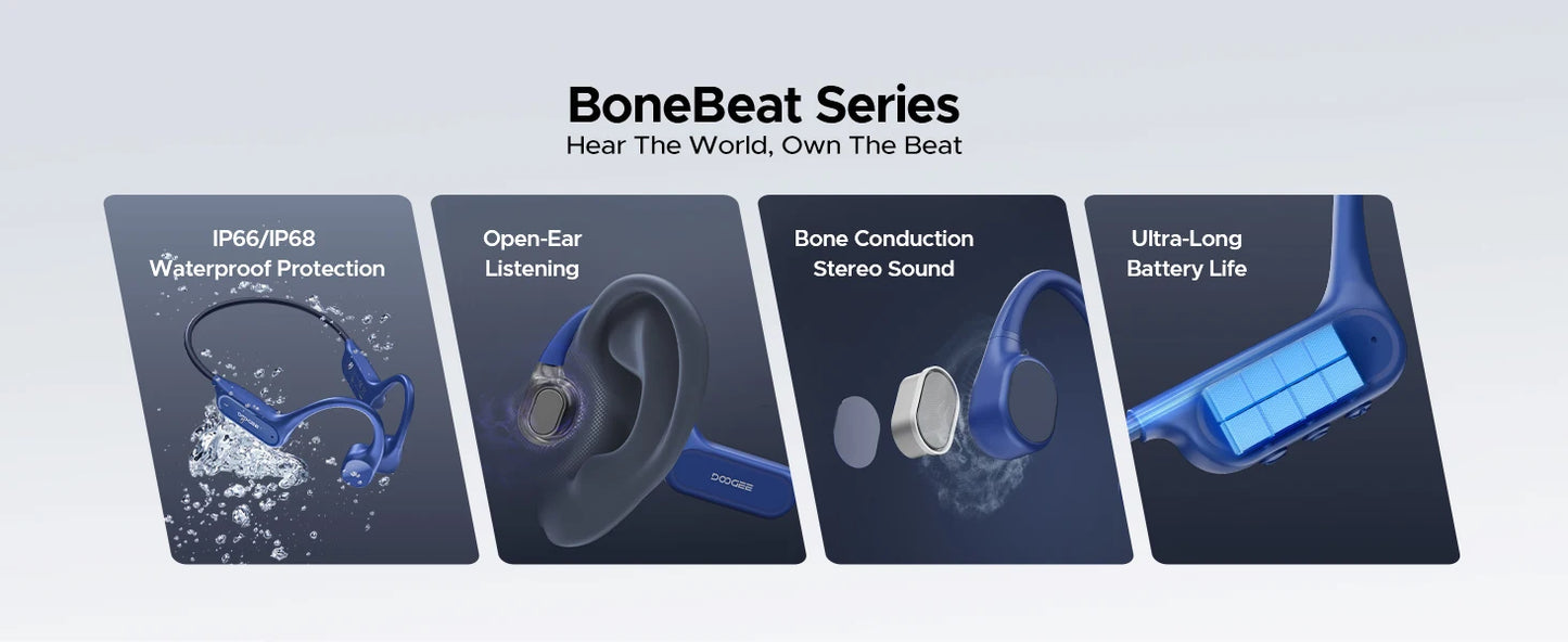 DOOGEE BoneBeat Swim Lite Casque Bluetooth 5.4 à Conduction Osseuse IP68 – 32 Go MP3, Open-Ear, Étanche pour Natation & Sport