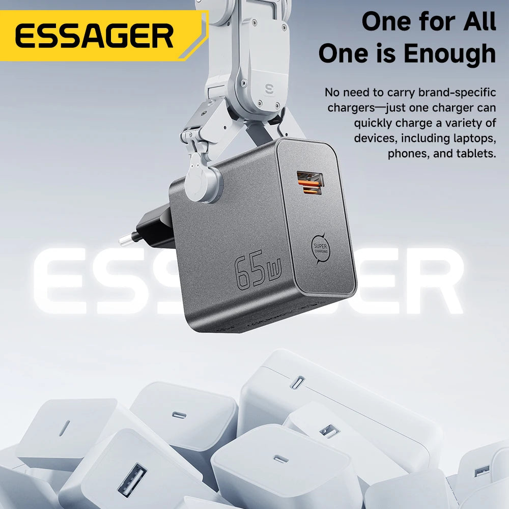 Chargeur ESSAGER GaN 65W USB-C / USB-A – Charge Rapide
