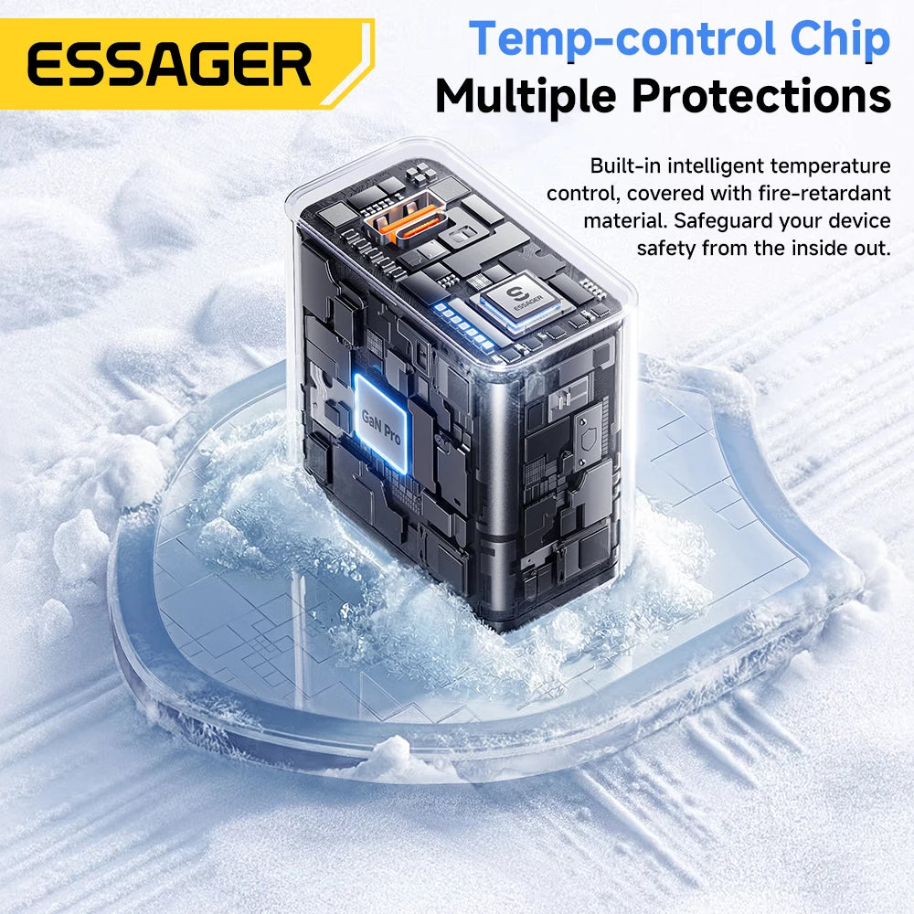 Chargeur ESSAGER GaN 65W USB-C / USB-A – Charge Rapide