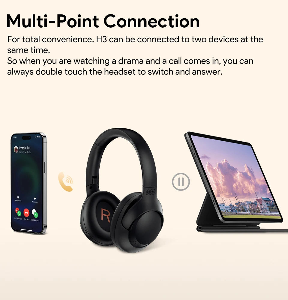 QCY H3 Hi-Res Audio Headphones for Gaming, Music and Calls.