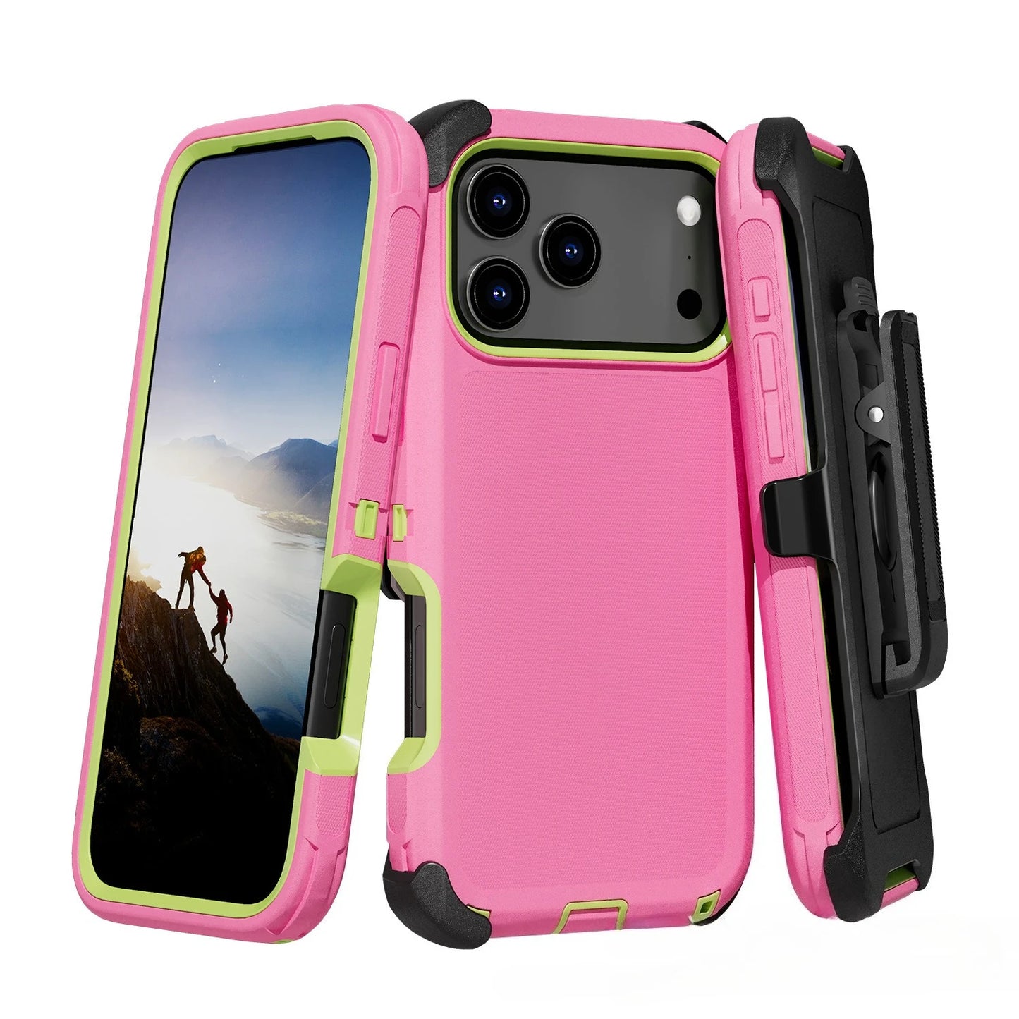 Étui Blindé Antichoc Bicolore avec Clip de Ceinture – Protection Renforcée pour iPhone 13 à 17 Air