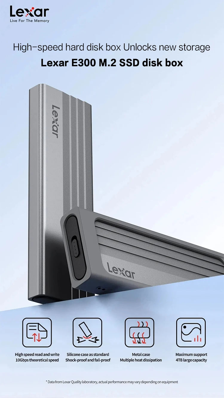 Boîtier Lexar E300 M.2 SSD Original – USB 3.2 Gen 2 Type‑C 10Gbps