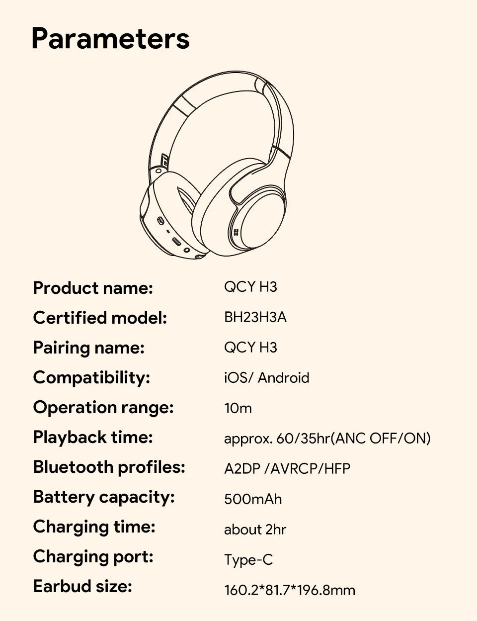 QCY H3 Hi-Res Audio Headphones for Gaming, Music and Calls.