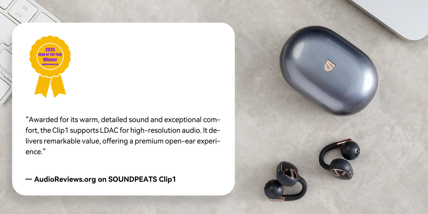 SoundPEATS Clip1 Open-Ear OWS Wireless Earbuds – LDAC, Hi-Res Audio, Dolby Audio, IPX5, 40H Battery