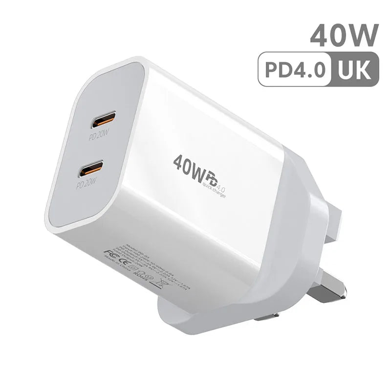 Chargeur OLAF rapide 40W Avec deux sorties USB‑C‑C PD QC3.0 avec câble Type‑C vers Type‑C