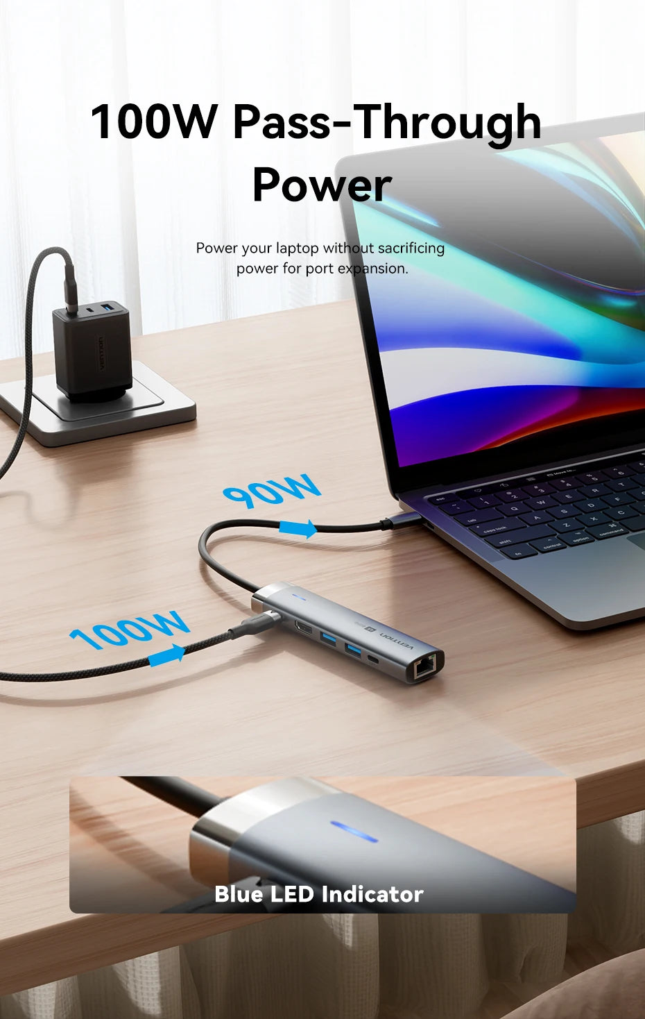 Vention – HUB USB‑C 6‑en‑1 4K60Hz avec RJ45 1000 Mbps & PD 100W