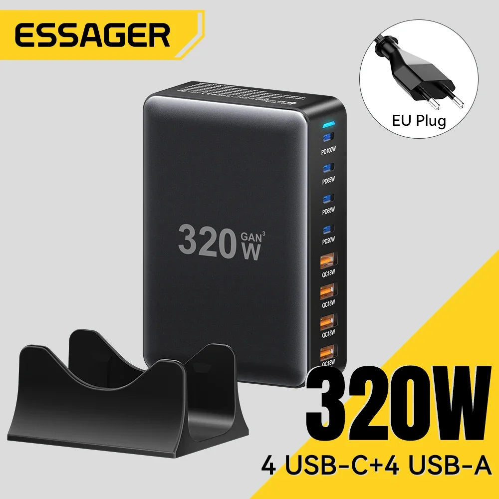 Chargeur rapide GaN Essager 320W, station de charge de bureau