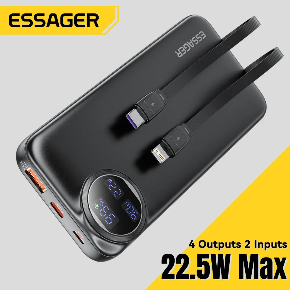 Essager Power Bank 22.5W avec Câble Intégré – Affichage Numérique – 20000mAh / 10000mAh