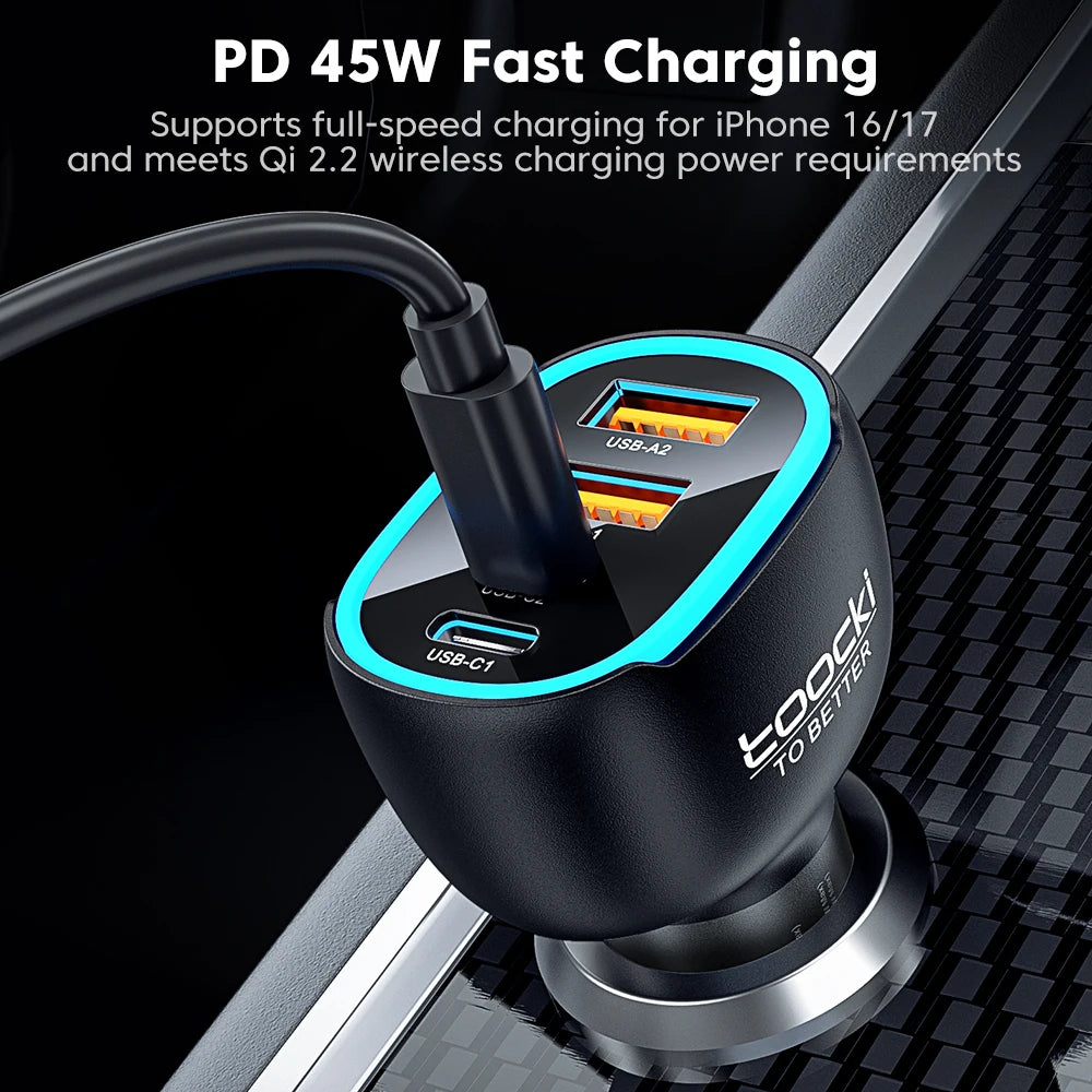 Chargeur TOOCKI à charge rapide avec quatre ports, disponible en versions 90W et 120W.