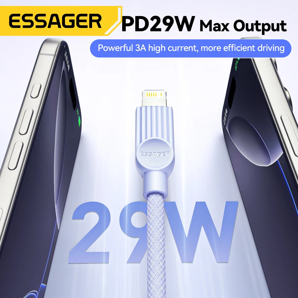 Câble Essager 29W Type‑C vers Lightning Macaron Charge Rapide