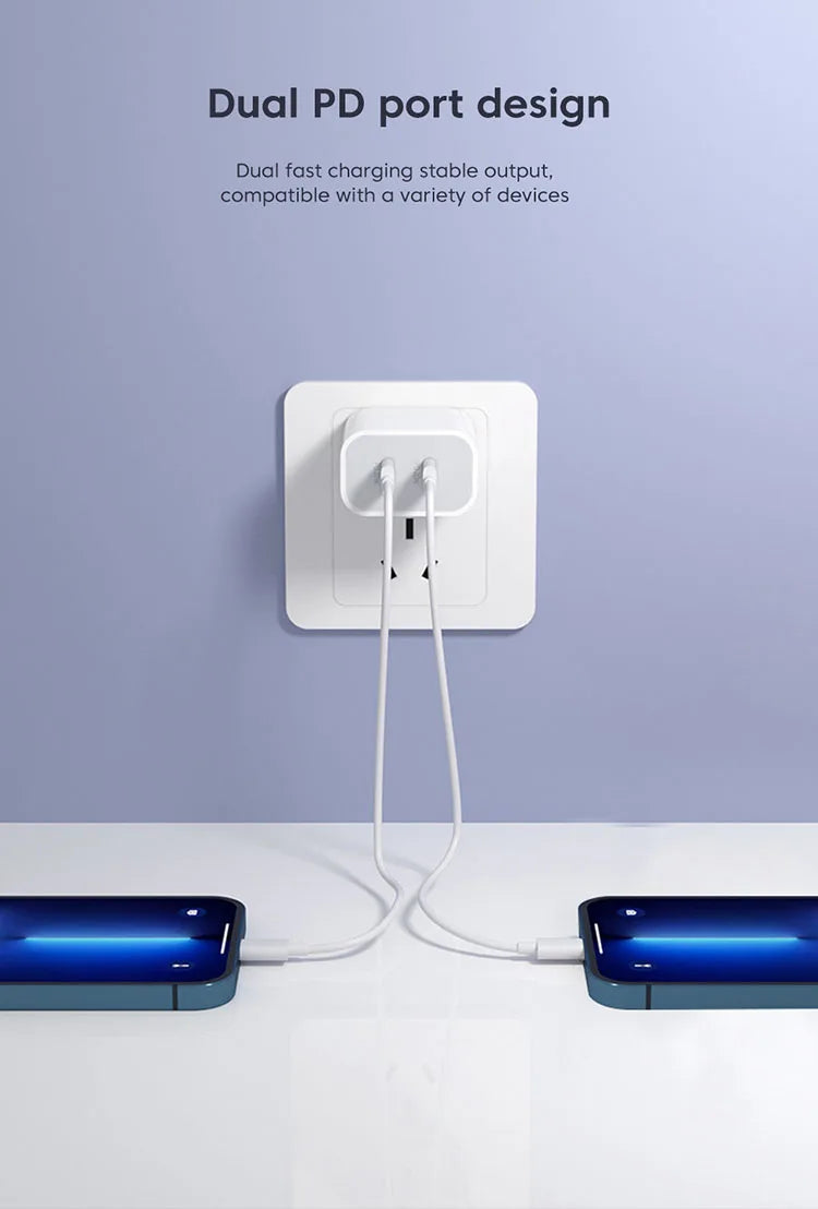 Chargeur OLAF rapide 40W Avec deux sorties USB‑C‑C PD QC3.0 avec câble Type‑C vers Type‑C
