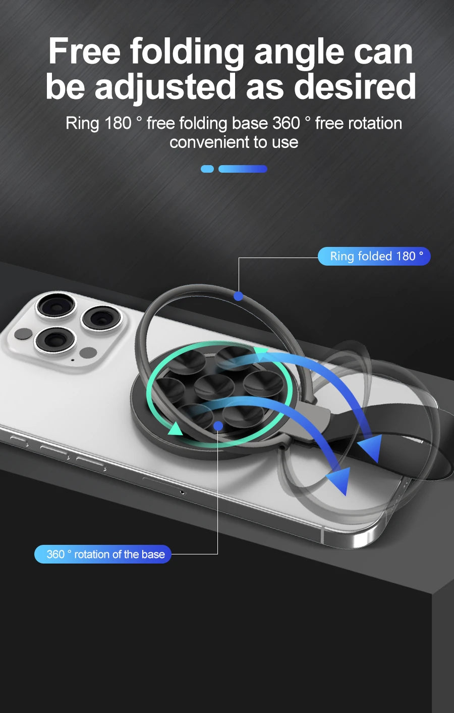 Support Magnétique 2‑en‑1 avec Anneau & Ventouse Silicone – Compatible iPhone / MagSafe