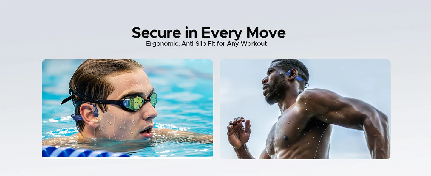 DOOGEE BoneBeat Swim Lite Casque Bluetooth 5.4 à Conduction Osseuse IP68 – 32 Go MP3, Open-Ear, Étanche pour Natation & Sport