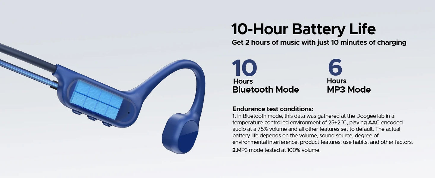 DOOGEE BoneBeat Swim Lite Casque Bluetooth 5.4 à Conduction Osseuse IP68 – 32 Go MP3, Open-Ear, Étanche pour Natation & Sport