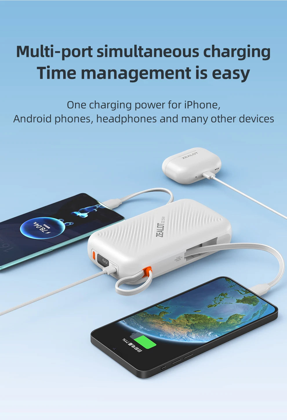 ZEALOT Y2200 – Power Bank 20000mAh 22,5W avec USB‑C + Lightning