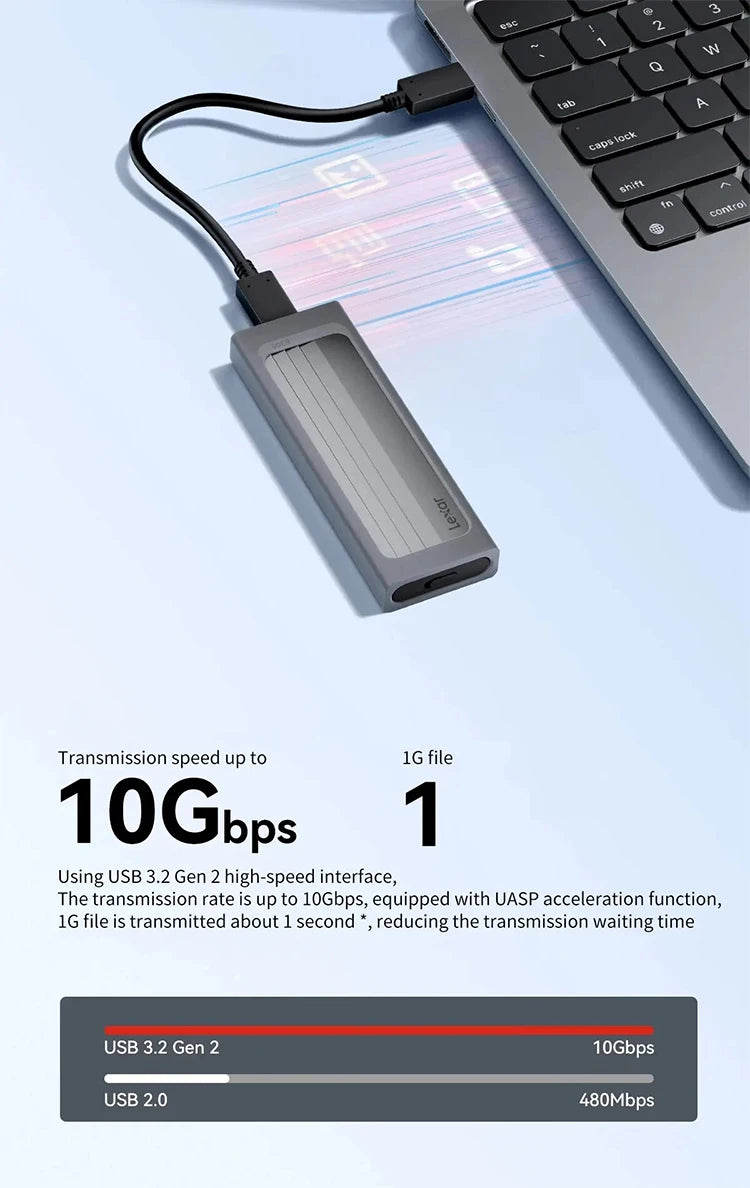 Boîtier Lexar E300 M.2 SSD Original – USB 3.2 Gen 2 Type‑C 10Gbps
