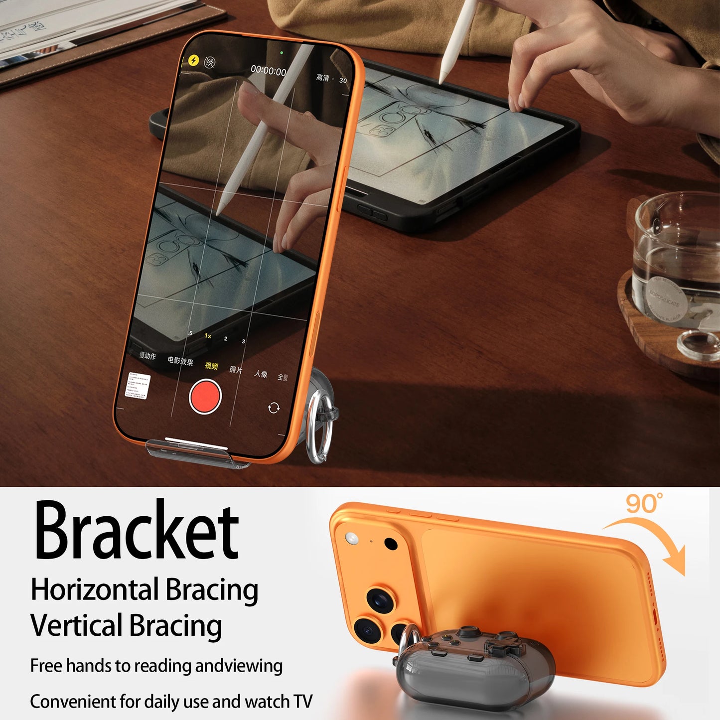 Étui pour écouteurs Apple, design gaming rigide avec verrou sécurisé, support téléphone et clip d’attache.