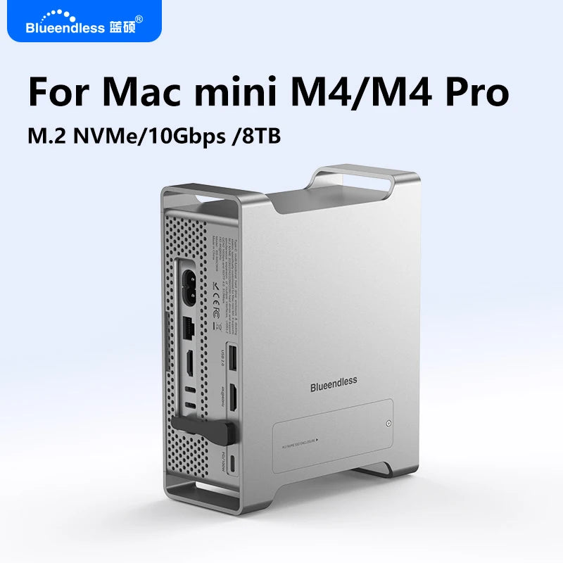 Docking SSD sans fin pour support MAC Mini M4/M4 Pro 2024 avec boîtier SSD M.2 NVMe 4K/60HZ HDMI-Com SD4.0 TF4.0 10Gbps C HUB