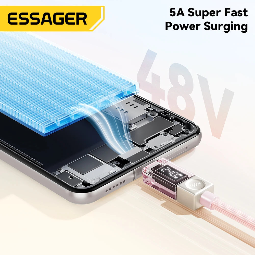 Câble USB‑C ESSAGER Version Haute Qualité & Originale 240W et 100W